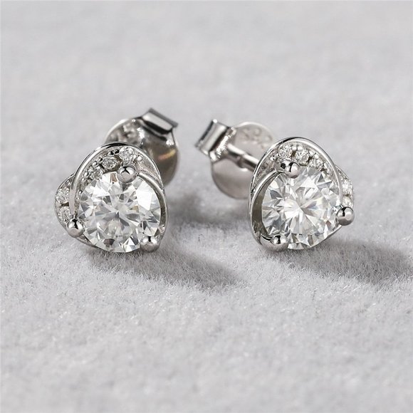 Certified 1ct. t.w. Moissanite Diamond Heart Halo Stud Earrings NEW - Picture 2 of 11